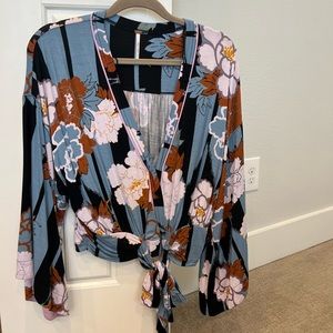 Free People cropped long sleeve printed blouse